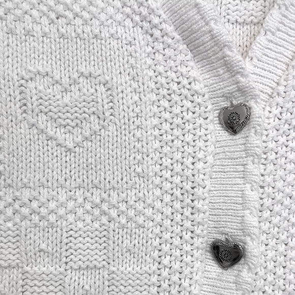 Northern Reflections White Cardigan Vest with Heart Knit Pattern vintage dainty - Picture 2 of 6